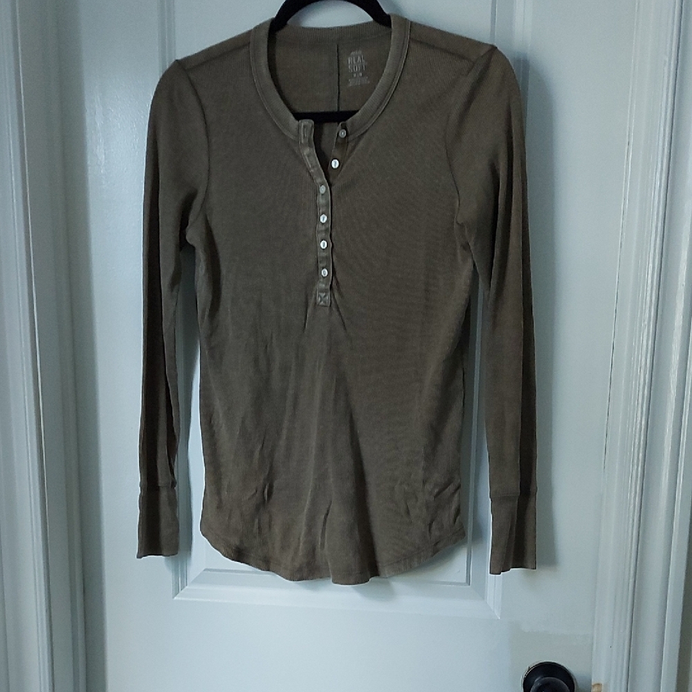 Aerie Dark Green Long Sleeve Henley Shirt Medium